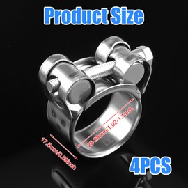 Pack of 4 Joint Bolt Clamps, Stainless Steel, 26-28 mm Joint Bolt Clamps, Adjustable Stainless Steel Hose Clamps, for Hose Attachment, Pool Hose, Gas Line and Garden, Band Width 17.5 mm (Silver)