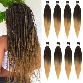 Mscat 16 Inch 8 Packs Pre Stretched Braiding Hair Ombre Brown Pre Stretched Braiding Professional Synthetic Prestretched Crochet Braids Hair Extension Hot Water Setting Yaki Texture (T27#)