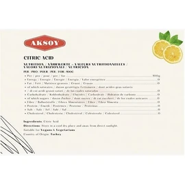 AKSOY Citric Acid Food Grade 1000gr || Non-GMO, Anhydrous, Make Your Own BathBomb, Gluten-Free, No Additives, Sour Drinks, Household Cleaning with Citric Acid Powder (Packaging may vary)