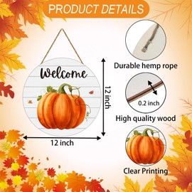 Fall Door Decor Pumpkin Wall Decor Fall Welcome Sign Pumpkin Hanging Sign Wooden Front Door Hanger for Autumn Thanksgiving Harvest Farmhouse Porch Indoor Outdoor Home Decorations