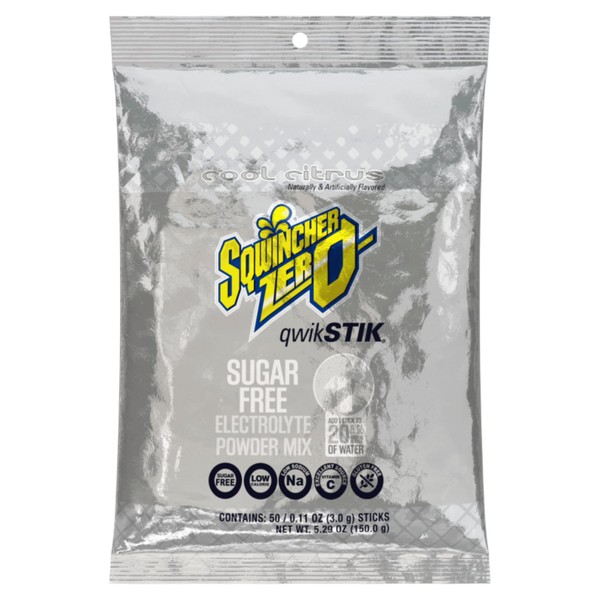 Sqwincher Zero Qwik Stik Sugar Free, Cool Citrus, .11 0z (Pack of 50)