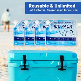 Omoojee Reusable Ice Packs for Cooler, 4 Pack Freezer Ice Packs for Lunch Boxes, Cooler Ice Packs for Camping Gear, Fishing, Medium