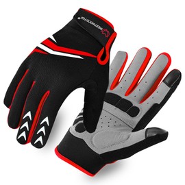 WESTWOOD FOX Full Finger Cycling Gloves with Padding for Men Women, Anti-Slip, Shock Absorbing, Breathable, Touchscreen Mountain Bike Gloves for BMX, MTB Riding, Road Racing, Bicycle. (L, RED)
