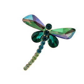 Alilang Silvery Tone Sparkly Crystal Rhinestones Dragonfly Insect Brooch Breastpin Lapel Pins for Women, Green