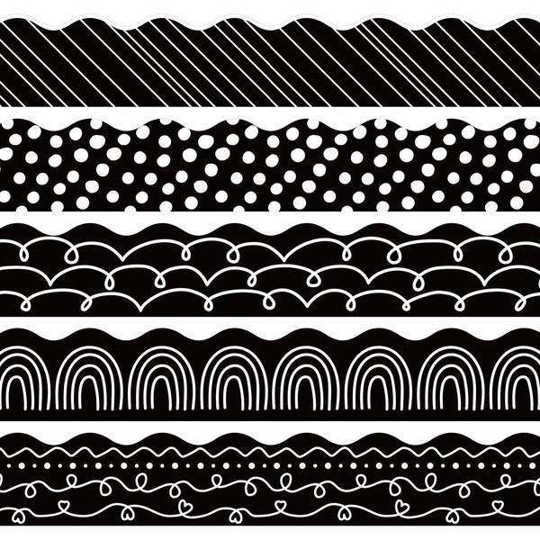 Whaline 68.9Ft Black and White Bulletin Board Borders Simple Dot