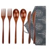 Wsevinn Wooden Spoon Fork Knife Eating Flatware Set Portable Utensil