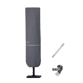 Patio Umbrella Cover with Rod for 7 to 11 Ft Umbrellas & 15 Ft Double-Sided Umbrellas, Protective Waterproof Cover with Zipper, Grey