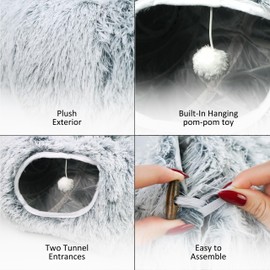 MODAELITE Cat Donut Bed with Washable Cushion – Cat Caves for Indoor Cats – Collapsible Donut Bed with Peekaboo Pet Tunnel & Tunnel Toy – Cozy Hideout for Kittens, Ferrets, Rabbits & Dogs – Grey