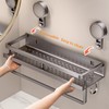 Aluminum Bathroom Suction Cup Storage Rack Wall-Mounted No-Drill Towel Rack