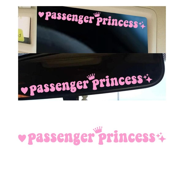 Passenger Princess Car Stickers, Girls Car Window Rearview Mirror Decoration Stickers Universal Cute Queen Letters Initials Stickers, Funny Car Accessories for Women Girls (6 in, Pink)