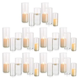 Nuptio Hurricane Glass Candle Holders for Table Centerpiece, Cylinder Glass Pillar Candle Holder Set of 30, Clear Cylinder Vase Bulk, Hurricane Vases for Centerpieces Wedding Party Christmas Decor - Size: S+M+L
