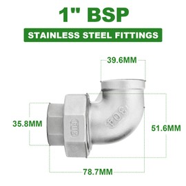 TAISHER 2 pieces 304 stainless steel 90 degree elbow union, 1 inch BSP female x 1 inch BSP female cast pipe fitting