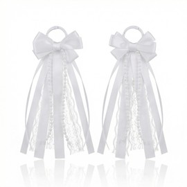 KGCGJVB 2Pcs White Boot Bows Accessories Cowboy Bow Decor for Women Satin Ribbon Plaid Glitter Pearl Lace Holiday Birthday Shoe Decoration