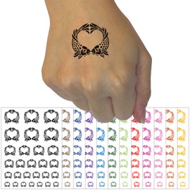 Pair of Fish Love Heart Valentine's Day Temporary Tattoo Water Resistant Fake Body Art Set Collection - Light Pink (One Sheet)