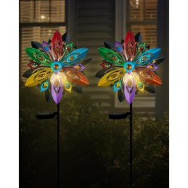 Putuo Decor 2 Pack Solar Wind Spinners Outdoor, Multi-color 49in Wind Sculptures & Spinners, Waterproof Kinetic Wind Spinners Outdoor Metal Garden Windmill for Yard and Garden