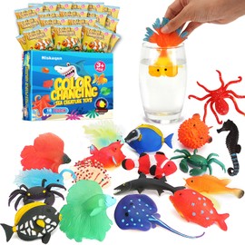 18 Pack Color Changing Sea Animal Toys,Change Color Ocean Animals,Mold Free Bath Toys for Kids,Water Table Toys,Floating Fish Bathtub Toys,Themed Party Favors,Surprise Blind Bag Toys for Girl and Boy