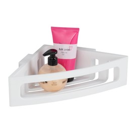 WENKO Turbo-Loc Bralia Corner Shelf, Plastic Bathroom Shelf, No Drilling Required, Deep Basket for Secure Standing of Shampoo and Shower Gel, for Bath and Shower, 35 x 8.5 x 20 cm, White