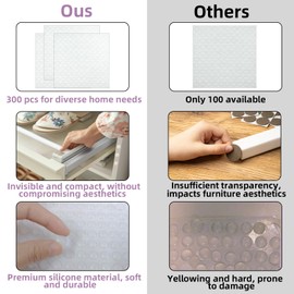 300 PCS 3/8 inch Cabinet Door Bumpers,Circular Self-Adhesive Clear Rubber Bumpers,Picture Frames，Glass Desktop Anti Slip Pad, Anti-Collision Pads,Kitchen Cabinet Pads for Drawers,Rubber feet