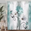 NBVKO 4PCS Rustic Teal Flower Farmhouse Shower Curtain Set,Waterproof Teal