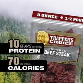 Old Trapper, Trapper’s Choice Kippered Steak, Old-Fashioned Flavor, Eight-Ounce Individual Package, Savory Steak Pieces, 10 Grams of Protein and 70 Calories per Serving (Pack of One)