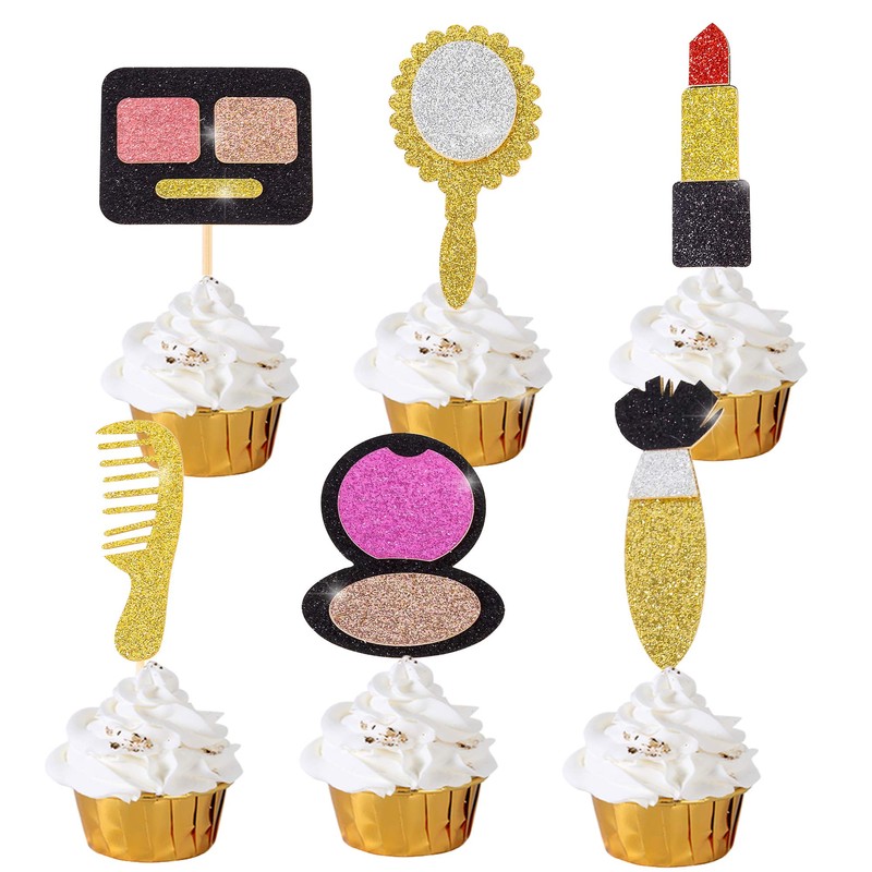 Glitter Make up Cupcake Toppers Bachelorette Party Cupcake Picks Bridal