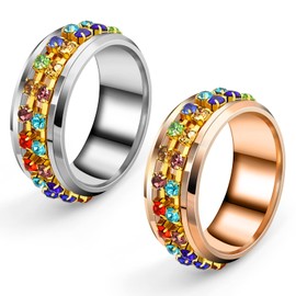 Bediazz Spinner Ring Stainless Steel ring , Anxiety Fidget Rings for Men and Women Anti Anxiety Rings Fidget Band Rings Anxiety Spinning Rings with zircon size (8), Rose Gold