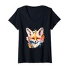 Womens Colorful Splash Art Fennec Fox V-Neck T-Shirt