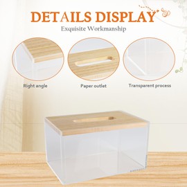 Mowhut Acrylic Tissue Box,Dryer Sheet Holder with Wooden Lid,Box Cover Rectangle,Wipes Dispenser for Bathroom Vanity,Kitchen,Laundry Room and Cars,Clear