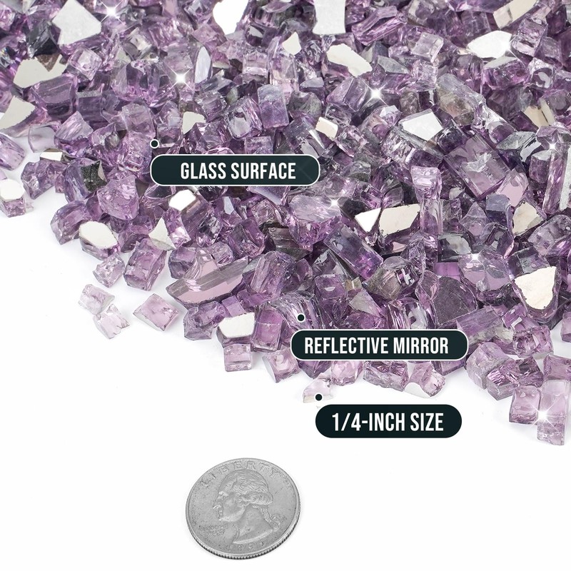 Skyflame 1/4 inch Reflective Fire Pit Glass, High Luster Purple