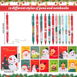 Christmas Stationery Set, 12 Mini Notepad Christmas, 12 Christmas Ballpoint Pens Cartoon, Christmas Gifts for Classmates and Children