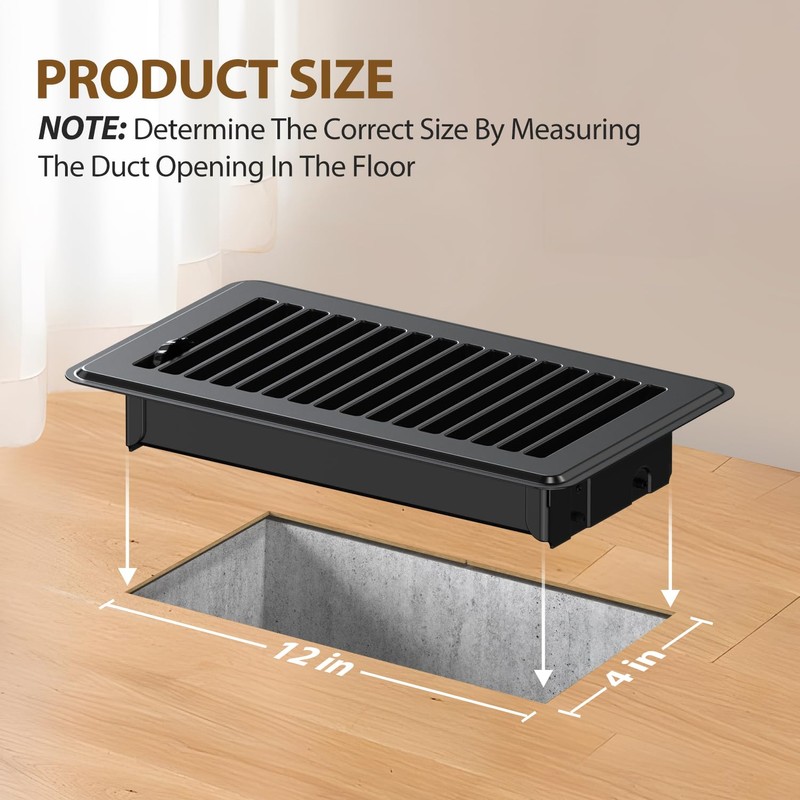 Floor Vent Covers 4x12, Black Floor Registers, Heavy Duty Steel