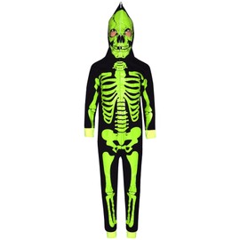 A2Z 4 Kids Girls Boys Skeleton Print Pajama Onesie - Skeleton Onesie Black N.Green 9-10