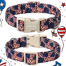 ARING PET American Flag Dog Collar-Cute Patriotic Dog Collars, Adjustable 4th of July Pet Collars Puppy Collar with Quick Release Buckle