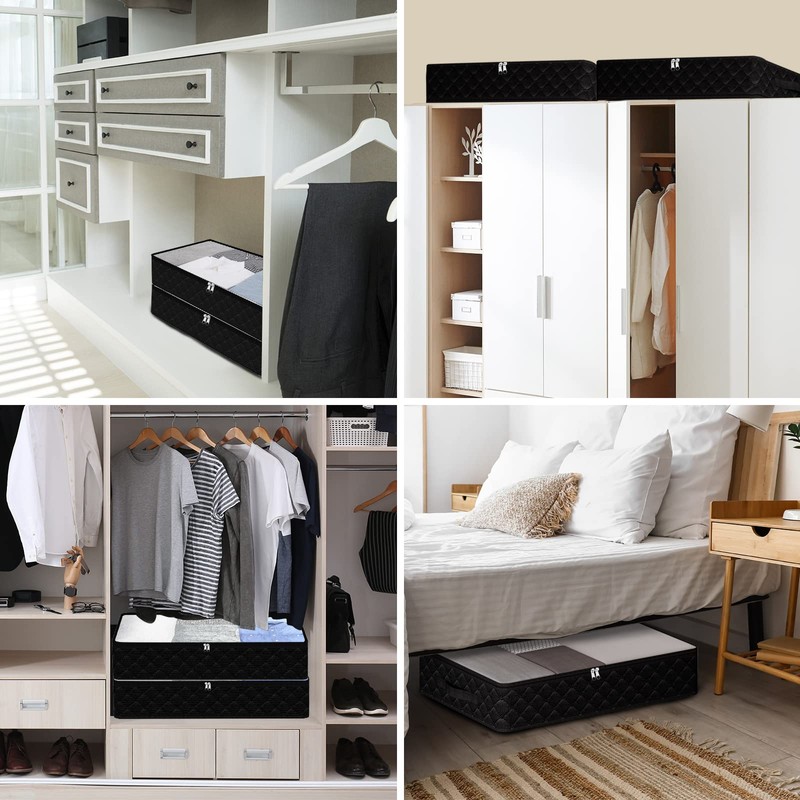 Fixwal 4 Pack Black Underbed Storage Bags with Clear Window