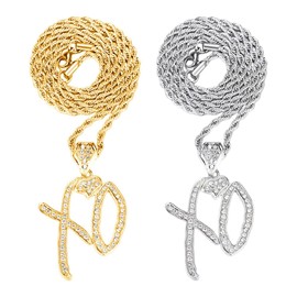 WUFGWBD 2 Pieces Of Letter Pendant Necklace, Classic Fashion Necklace, Simple And Versatile Necklace, Hip-Hop Necklace, Zircon Necklace