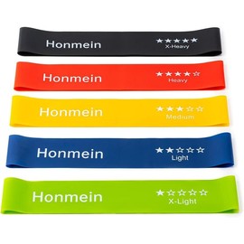 Honmein Resistance Bands - 5 Resistance Levels for Home Fitness, Strength Training, Includes Instruction Guide & Carry Bag - Color: Pink