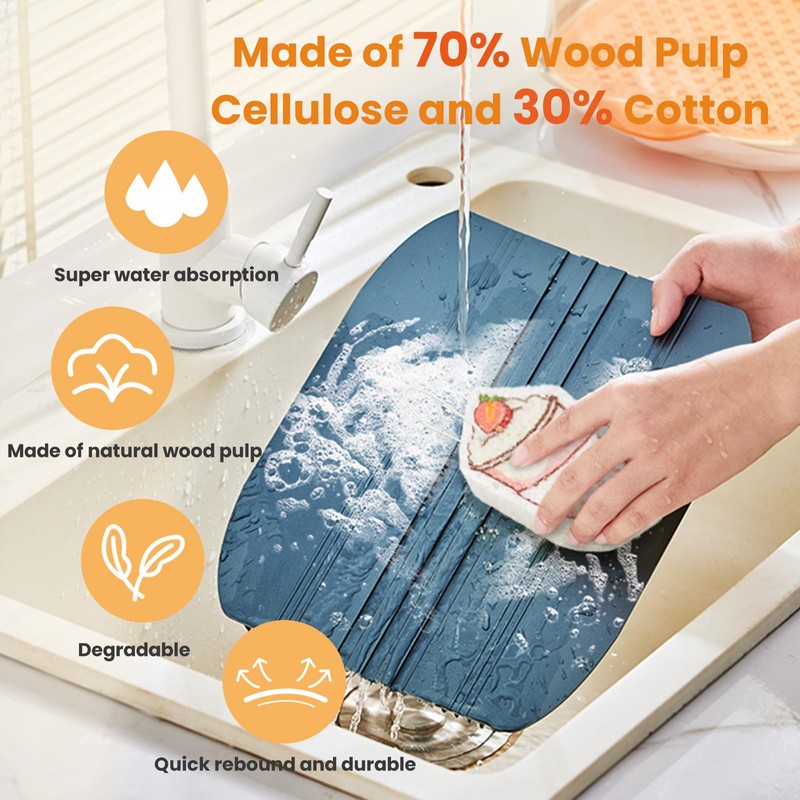 BLXDWaron Wood Pulp Compression Cotton Strawberry Drinks Shaped Kitchen Sponges