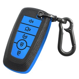 Yonmcfn for Ford Key fob Cover with Metal Keychain,Texture TPU 5 Buttons Key Shell,fit 2018-2023 Edge Explorer Expedition Fusion for Mustang Raptor Remote car Key(Blue)