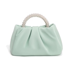 Beatfull Evening Purse Women Small Pearl Handbags Soft Leather Ruched Bag Wedding Bridal Clutch Party Prom Crossbody Purses Green
