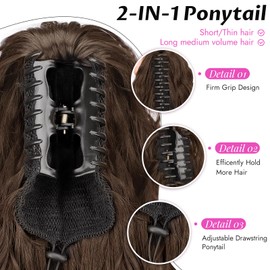 Isaic Ponytail Extension 18Inch Claw Clip Ponytail Extension Long Wavy Lightweight Fluffy Clip on Ponytails for Women Medium Brown Synthetic Hair Extensions Layered Pony Tails Hair Extensions