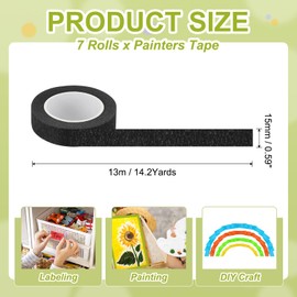 PATIKIL Black Masking Tape 9/16 Inch x 14 Yards, 7 Rolls Color Code Labeling Painters Tape for Arts Crafts Wall Painting Science Lab Organizing