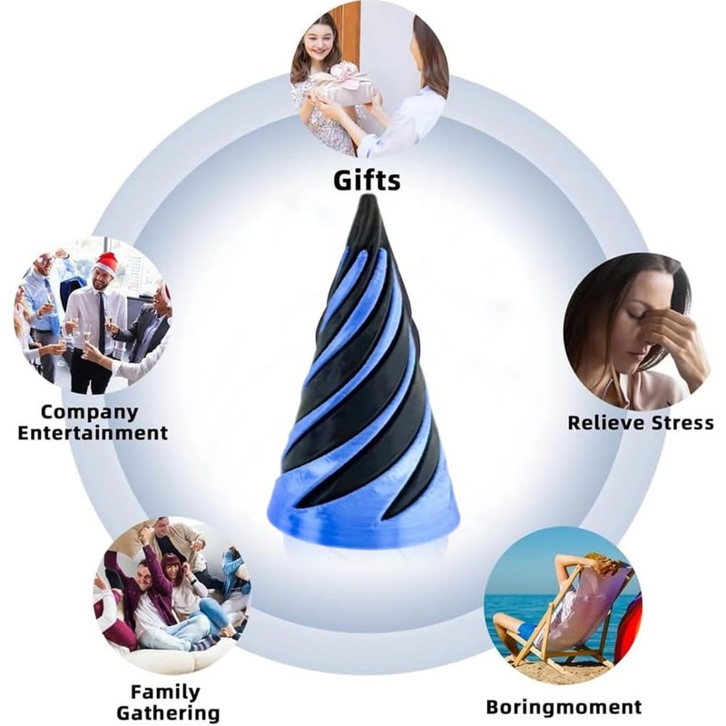REYOK 3PCS Blue Impossible Cone Pyramid,Spiral Cone Fidget Toy,3D Printed