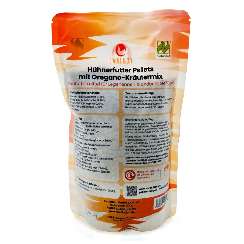 Eivolution Organic Chicken Feed Pellets 800 g - Oregano Herb