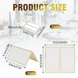 50 Pcs Acrylic Place Card Holders and 50 Pcs Place Cards with Gold Foil Border,1.2 Inch Name Card Holder Stands Clear Table Number Sign Holders for Table Wedding Photos Party Office Menu Meeting