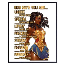 Black Wall Art Woman - African American Women, Girls - God Says You Are Christian Wall Decor - Inspirational Motivational Quotes - Positive Affirmations - Bible Verses - Religious Gifts -8x10 Unframed