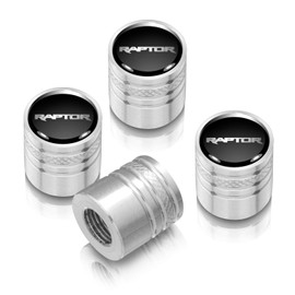 iPick Image for Ford F-150 Raptor Black on Silver Aluminum Cylinder-Style Tire Valve Stem Caps