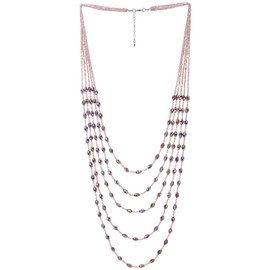 COOLSTEELANDBEYOND Purple Violet Oval Beads Statement Necklace Multi-Strand Long Chains with Crystal Charms Pendant(CA)
