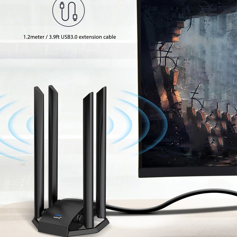 USB3.0 WiFi Adapter with 4 Antenna 2.4GHz 5GHz 1800Mbps WPA3