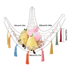 Stuffed Animal Storage Net Hammock Organize the Chaos, Easy to Hang, Includes Anchors & Hooks, Ideal for Kids Bedroom, Playroom, Nursery Room, （White+Seven color fringe）
