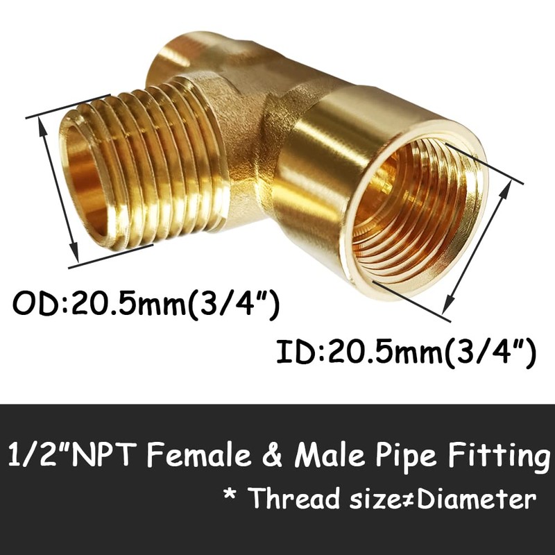 Uenede 2PCS Brass Tee Pipe Fitting 1/2" NPT Male x